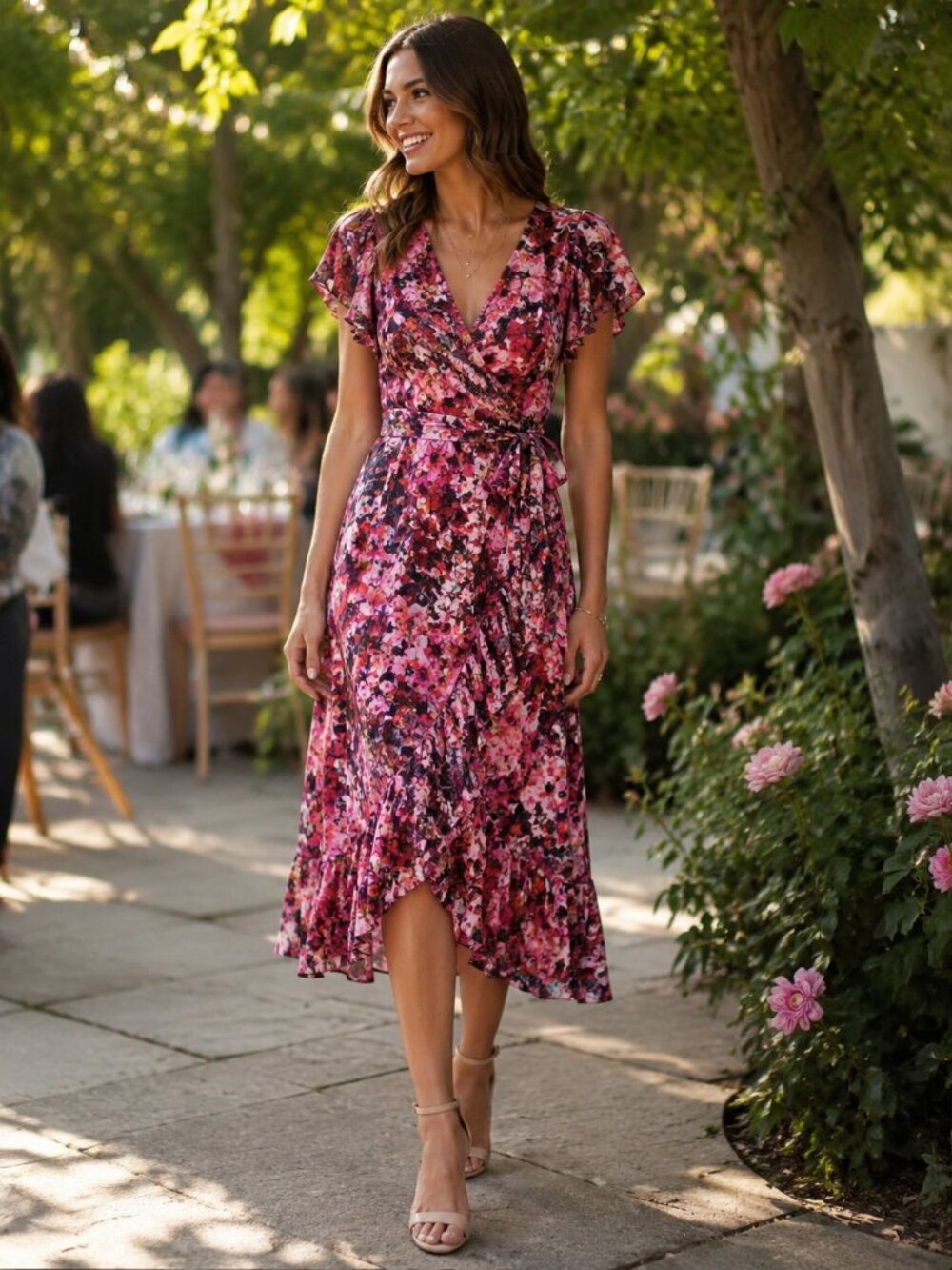 Tanya Taylor Blaire Floral Midi Wrap Dress Pink Sz 2
